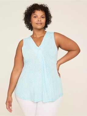 Lane Bryant Light Aqua and White Sleeveless V-Neck Tank